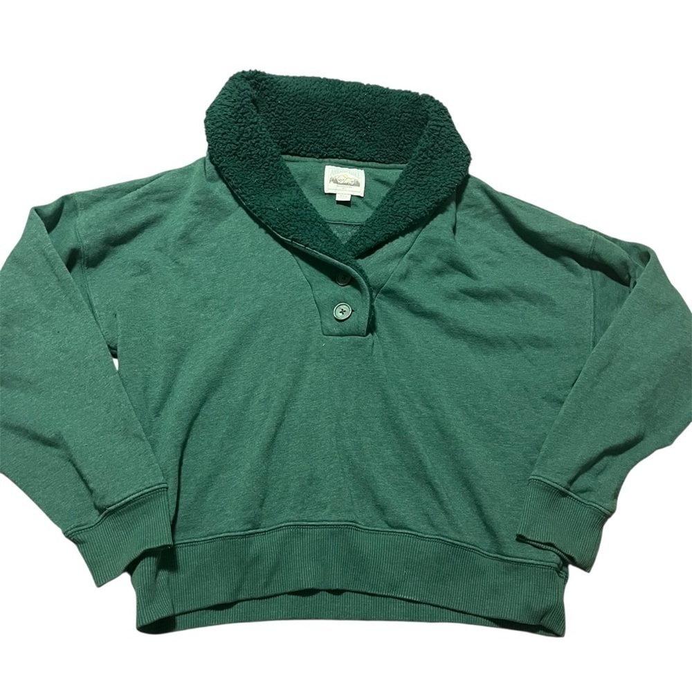 2000s American Eagle Sherpa Collar Cropped Henley Sweatshirt Size Medium Y2K